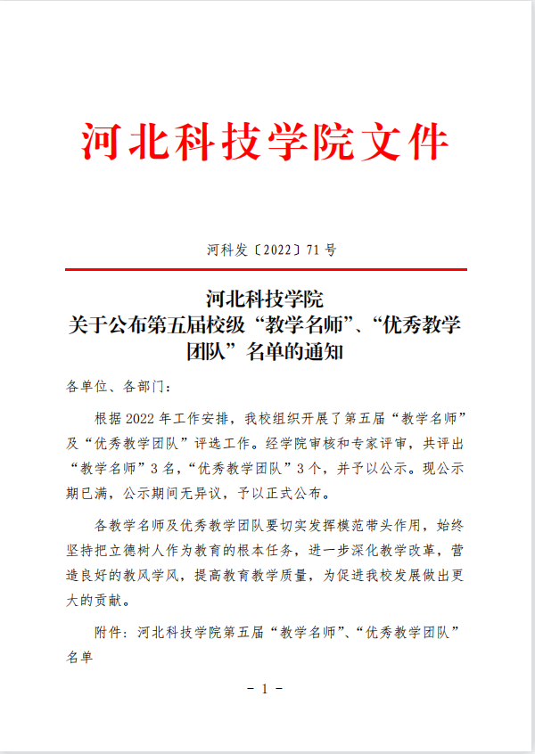 bat365在线登录网站关于公布第五届校级“教学名师”、“优秀教学团队”名单的通知